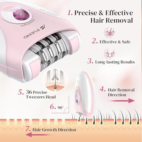 Epilator, Epilators Hair Removal for Women - 2-Speed Epilator with Massage Pad, Rechargeable LED Hair Removal Device for Face/Bikini/Arms/Legs/