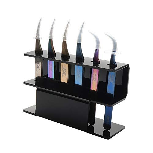 1pc Tweezer Display Stand Durable Acrylic Eyelash Extension Tools Storage Holder Tweezers Scraper Shears Organize Rack, 6 Holes, Black