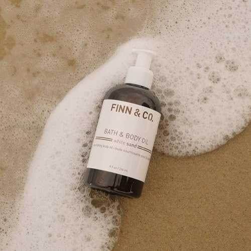 FINN & CO. White Sand Bath & Body Oil - Lightweight, Fast-Absorbing, Paraben & Cruelty Free - Moisturizing Jojoba & Apricot Oil - Beach-Inspired Hydrating & Nourishing Fragrance | 8 oz