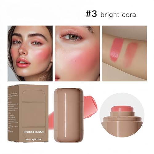 Matte Blush Stick Creamy Buildable Long-Lasting - Bright Coral