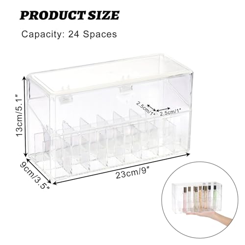 ELLDOO Rollerball Perfume Organizer, 24 Spaces Clear Acrylic Perfume Storage Holder Beauty Scent Holder, Makeup Lipgloss Lipstick Display Case with Lid