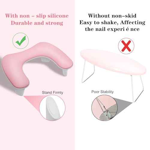 Two Hands Arm Rest for Nails Tech U-Shape Nail Hand Pillow with 6Pcs Nail Files Professional Portable Nail Stand Hand Rest Leather Manicure Rest Stand Salon Manicurist Essentials (Pink)