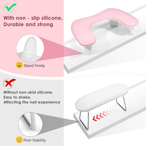 Pink U-Shaped Nail Arm Rest Pillow for Manicure & Nail Art - Ergonomic & Waterproof