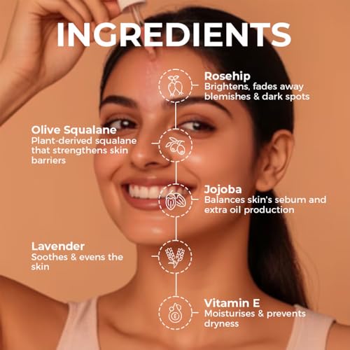 Leal Brightening Facial Oil, Rosehip Glow Face Oil, Rose Hip Drops, Pigmentation & Dark spots, Rose Squalane Oil For Face, Squalane Oil with Vitamin E - 25ml