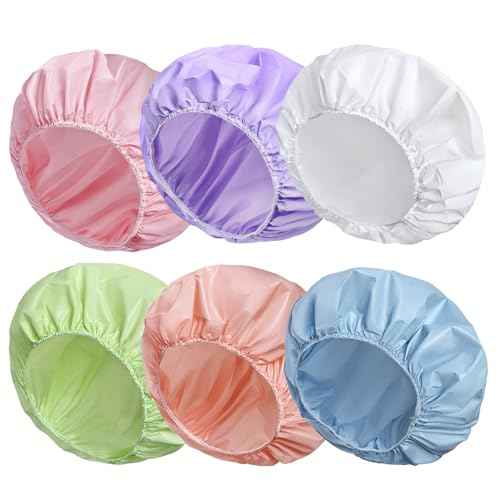 6 PCS Shower Caps for Women, Double Side Waterproof Shower Cap, Reusable Elastic Bath Caps for Shower, EVA Bathing Shower Caps, Bath Hair Caps - Candy Color