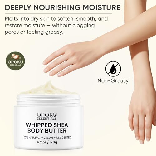 Whipped Shea Body Butter for Dry Skin & Sensitive Skin ? 4oz Unscented with Ghanaian Shea Butter ? 100% Natural, Vegan Moisturizing Cream