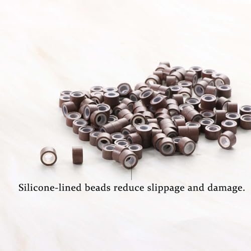 1000pcs 5mm Brown Silicone-Lined Micro Rings for Hair Extensions