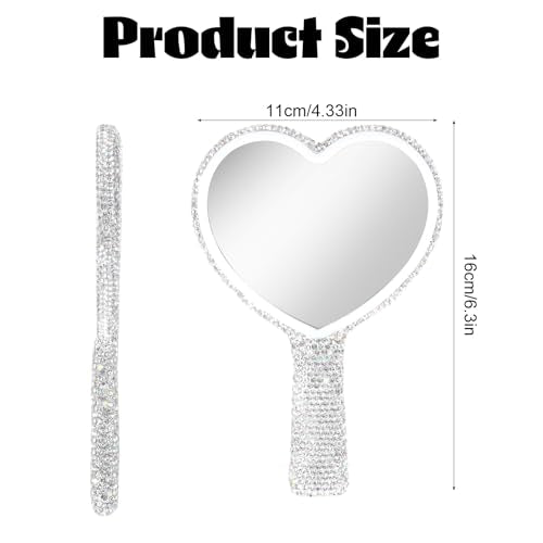 Heart-Shaped Handheld Mirror with Rhinestones 6.3x4.3 Inch