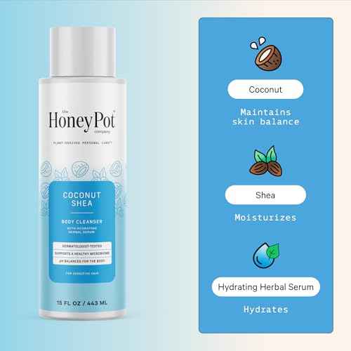 The Honey Pot Company - Body Wash for Women - Coconut Shea Hydrating Body Cleanser - Moisturize & Cleanse Skin - Free of Parabens & Sulfates - 15 Fl. Oz