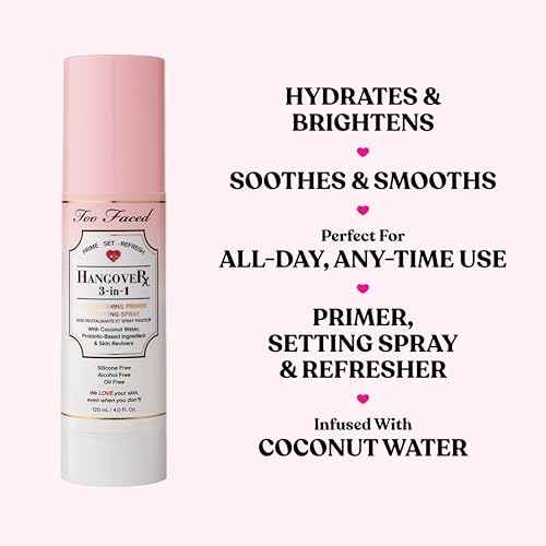 Too Faced Hangover 3-in-1 Primer & Setting Spray | Soothing & Hydrating Setting Spray for Face Makeup | Coconut Water