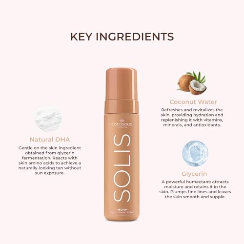 COCOSOLIS SOLIS medium self-tanning lotion for face and body, mousse for a rich, natural and long-lasting tan, with plant-based DHA (200 ml)