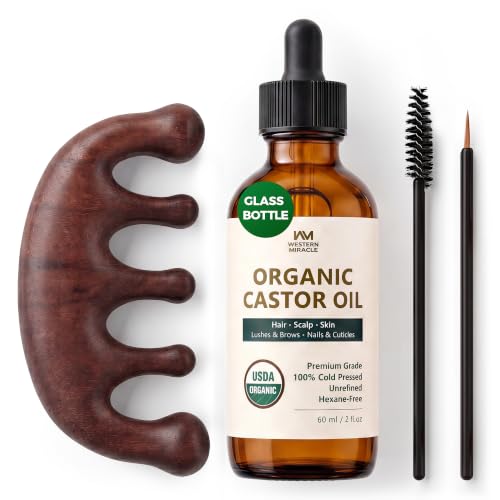 WM Western Miracle USDA Organic Cold Pressed Castor Oil 2 Fl Oz for Hair, Lashes & Brows