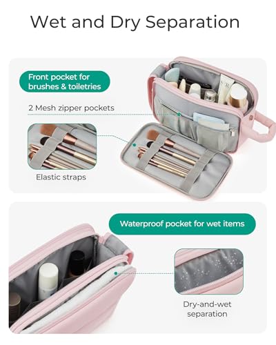 BAGSMART Travel Toiletry Bag for Women - Large Waterproof Makeup Organizer, Pink