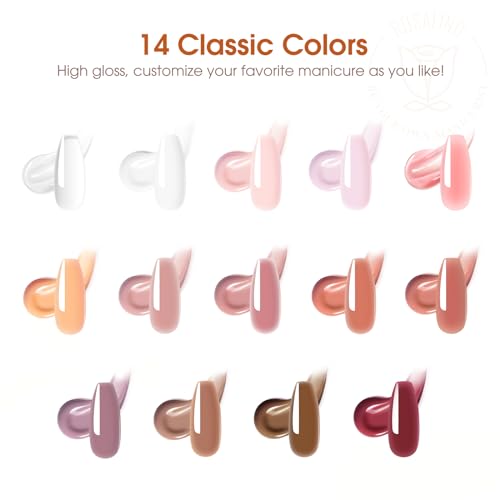 ROSALIND Poly Nail Gel Starter Kit - 14 Colors with UV Lamp & Slip Solution