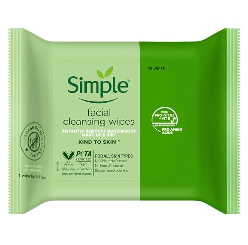 Simple Kind to Skin Cleansing Facial Wipes, 25 Count (Pack of 6)