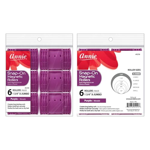 Annie Snap-On Magnetic Hair Rollers 1 3/4" Extra Jumbo, 6 Count