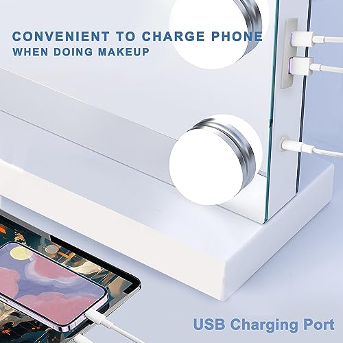 Hollywood Vanity Mirror with Lights, 23" x 18", 15 Bulbs, USB Charging