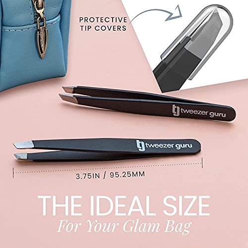 Tweezer Guru Tweezers for Women - 2pc Slant Pointed Precision Tweezers for Eyebrows & Ingrown Hair Removal - Blackhead and Splinter Tweezer with Sharp Needle Nose Point for Plucking (Sky Blue)