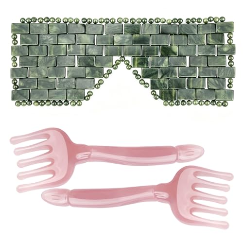 Jade Eye Mask & Resin Scalp Massager Set - 3 Piece Spa Relief