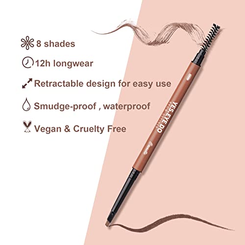 Auburn Eyebrow Pencil, Waterproof Red Eyebrow Pencil, Automatic Brow Pen with Spoolie for Red Hair, Ultra Precise Brow Pen for Defining Filling, Longlasting and Sweat-proof,Auburn YES.EYE DO