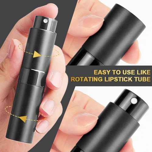 8ML Refillable Perfume Spray Bottles - Travel Atomizer Set with Removable Inner Bottle, Portable Leak Proof Lightweight Sprayer for Fragrances, Essential Oils (Matte Black 4 Pack)