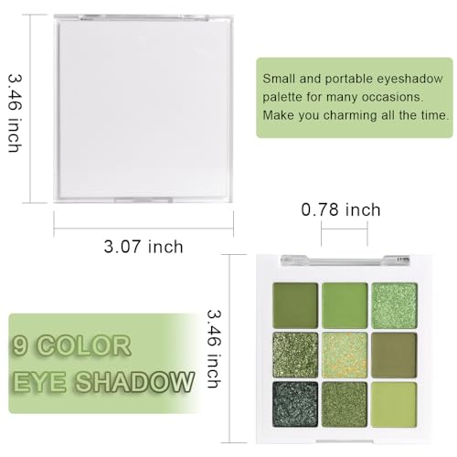 Green Eyeshadow Palette 9 Colors - Matte Shimmer Glitter