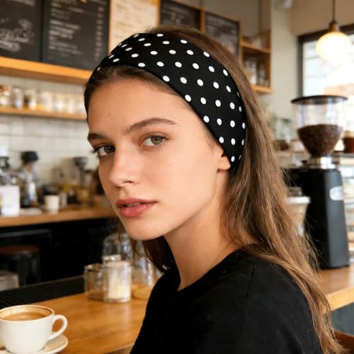 Polka Dot Headbands Set - Retro Wide Elastic Hair Bands for Women & Girls