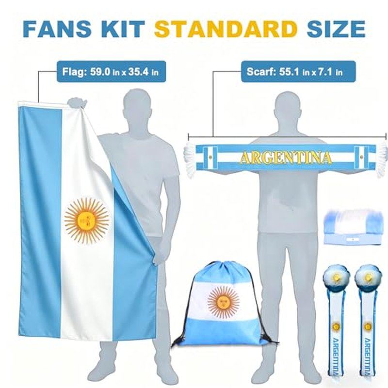 Argentina Soccer Fan Support Kit - 6-Piece Accessory Set