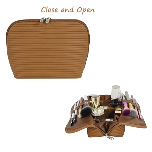 Travel Makeup Bag with Brush Holders & Compartments