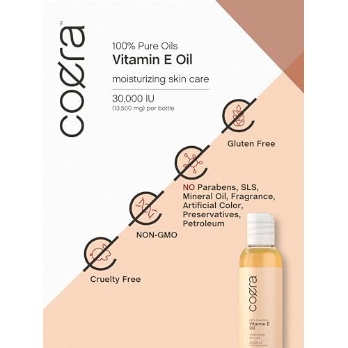 Coera Vitamin E Oil | 100% Pure 30,000 IU | 4 fl oz | For Face, Skin, Hair, and Body | Free of Parabens, SLS, & Fragrances