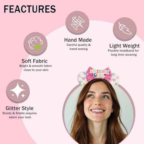 Mouse Ears for Women Birthday Girl Headband Sequin Ears Hair Accessories for Birthday Decorations Park Trips