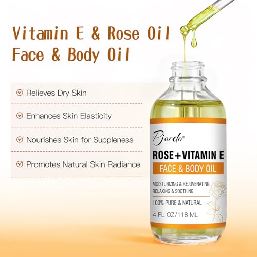 Vitamin E Rose Oil & Gua Sha Massage Tools Set, Gua Sha Oil for Face & Body, Organic Vitamin E Oil for Moisturizing and Hydrating, Anti Aging, Self Skin Care Gifts for Her Women