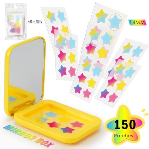 AUSLKA Star Pimple Patches - 150 Count - Hydrocolloid Pimple Patches,Cute Star Shape, 6 Colors,Spot Stickers For Face And Skin,Temporary Mirror