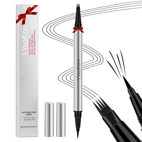 VaaKav Waterproof Eyebrow Pencil 2-in-1, Dark Brown