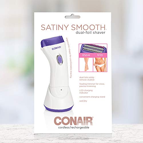 Conair Body and Facial Hair Removal for Women, Cordless Rechargeable Dual Foil Shaver & Trimmer, Perfect for Face, Ear/Nose, Eyebrows, Legs, and Bikini Lines