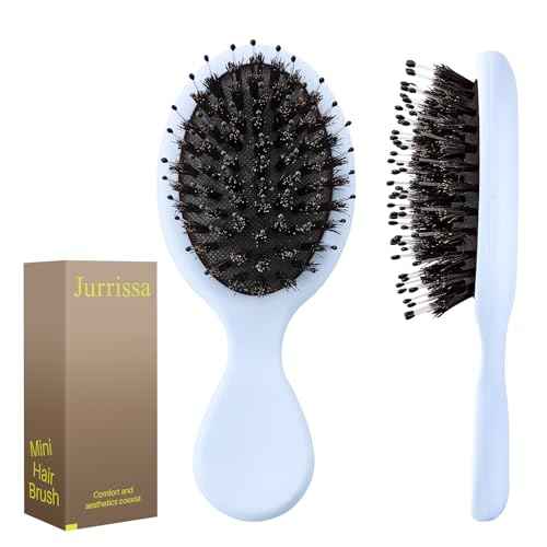 Mini Boar Bristles Hair Bursh, Travel Size Hair Brush for Women Men Kids, Protable Small Hair Brushes for Pockets Purses, Mini Hair Brush for Smooth Add Shine (1 Pack-Blue)