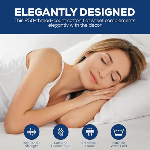 Linteum Textile Twin Long Flat Sheet ? 66x115 in, 250 Thread Count Polycotton, Soft & Durable White Top Sheet, Wrinkle-Resistant, Ideal for Dorm, Hotel, Spa & Hospital [6 Pack]