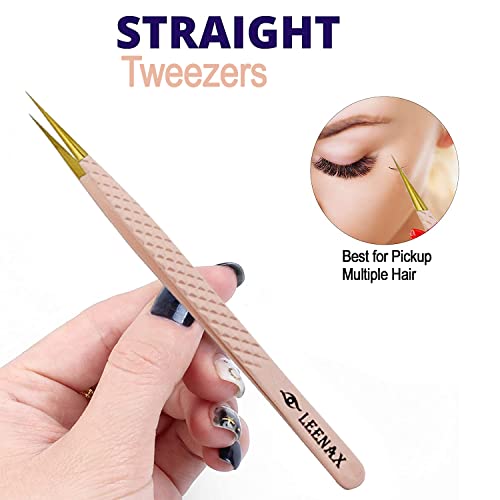 Eyelash Extension Tweezers Fiber Tip (Anti – Slip) Set of 2 pieces straight & curved with Diamond Grip, Rainbow Colour,14cm, volume Tweezers, Lash Extension Precision tweezers. (Multi)