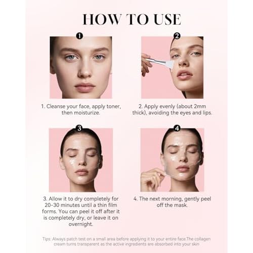 TJE Collagen Night Wrapping Mask, Peel Off Facial Mask With Applicator Collagen Masks Elasticity & Hydration Care Reduces Sagging & Dullness Korean Skincare- 2.53 fl oz
