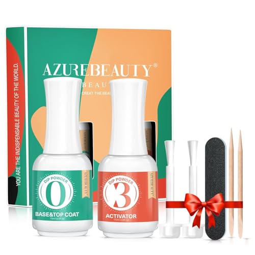 AZUREBEAUTY 2-in-1 Dip Powder Base & Top Coat Liquid Set with Activator