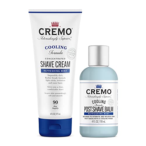 Cremo Men's Beard Care Bundle - Barber Grade Cooling Shave Cream, 6 Fl Oz + Cooling Post Shave Balm, 4 Oz