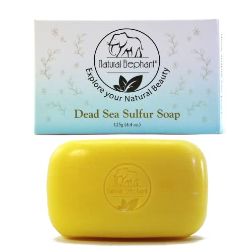 Natural Elephant Dead Sea Sulfur Soap 4.4 oz with Dead Sea Salt, Aloe Vera, Sulphur Face and Body Cleanser Bar for All Skin Types (3 Pack (13.2 oz Total))