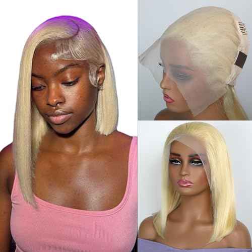 Blonde 613 13x6 Bob Lace Front Wig Human Hair Straight Lace Frontal Wigs Pre Plucked with Baby Hair 180 Density Brazlian Remy Transparent Glueless Short Wigs for Black Women