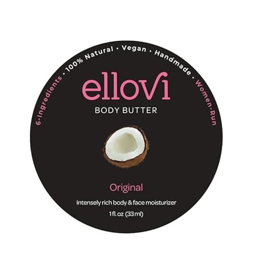 Ellovi All-Natural Body Butter - Original - Pure Enough to Eat - Made With Just 6 Vegan Ingredients - Ultra-Rich 100% Plant-Based Hydrating Moisturizer For Naturally Healthy Skin (1 fl. oz/33ml)
