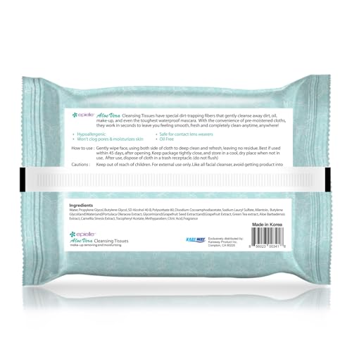 Epielle Makeup Remover Wipes Oil-Free & Hypoallergenic, Aloe Vera — 30 Sheets/Pack, Pack of 6