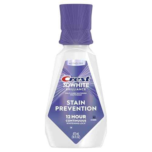 Crest 3D White Brilliance Stain Prevention Mouthwash/Rinse 473 mL- 12-Hour Stain Prevention, Alcohol Free