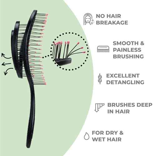 Ninabella Spiral Hairbrush - Detangle Hair Brush - For Brushing Wet or Blow Dry Hair - Detangler Vent Brush - Black with Pink