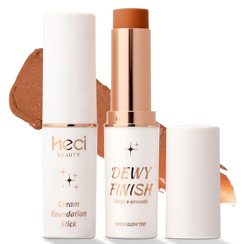 HECI BEAUTY Deep Tinted Foundation Stick with Hyaluronic Acid, Light-Medium Coverage, 0.25 oz