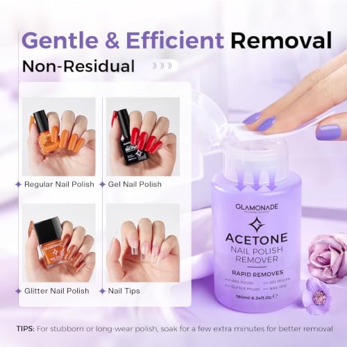 Glamonade Grape Scent Acetone Nail Polish Remover Pump 6.34oz - Strong Gel & Regular Polish Remover