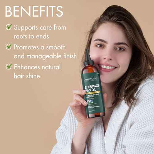 Majestic Pure 100% Pure Rosemary Oil for Hair Growth - Strengthening, Nourishing, Volumizing - Infused with Biotin Oil, Jojoba Oil & Castor Oil - Non GMO Verified - 4 Fl Oz - With Applicator